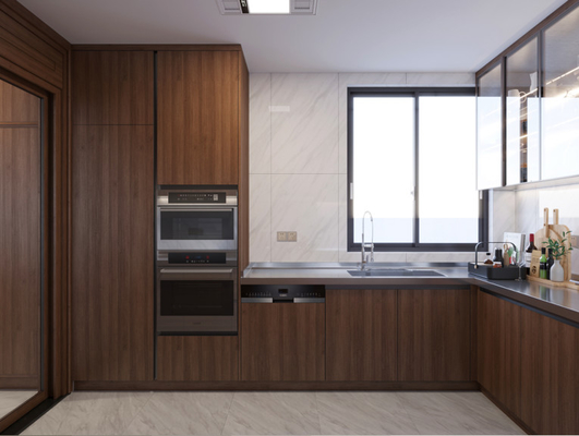 Classic And Elegant Chinese-Style Stainless Steel Cabinet: Wood Grain And Deep Wood Tone