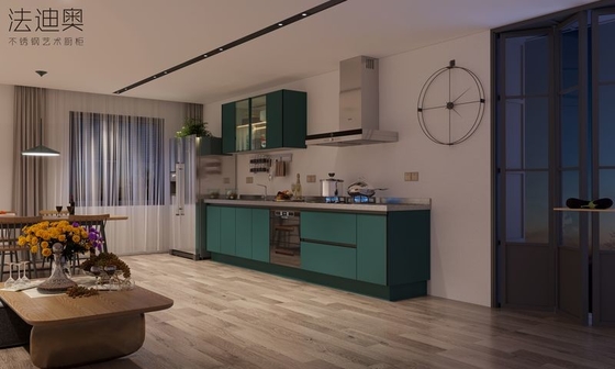 Pine Green Single-Line Kitchen Cabinet A Perfect Blend Of Minimalist Design And Modern Functionality