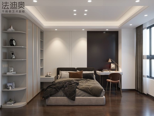 Custom Size Gray Blue Modern Bedroom Wardrobe Furniture With Golden Accents