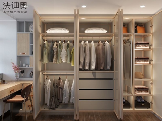 Custom Size Gray Blue Modern Bedroom Wardrobe Furniture With Golden Accents