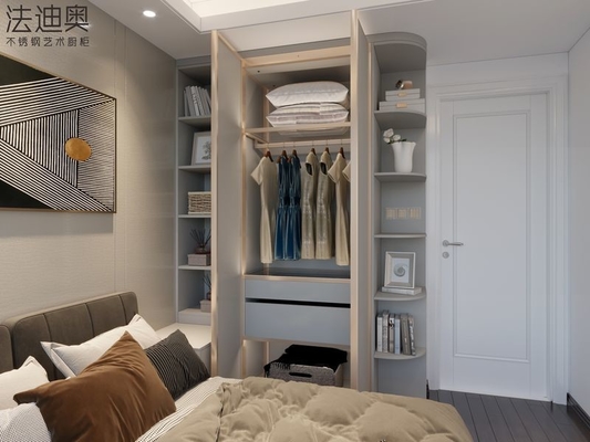 Custom Size Gray Blue Modern Bedroom Wardrobe Furniture With Golden Accents