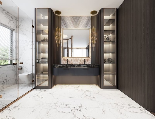 Luxurious Metal Sink Vanity Exquisite Marble Top Modern Bathroom Cabinet
