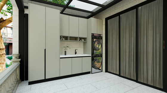 Greige Stainless Steel Balcony Storage Cabinet With Multiple Storage Units