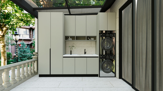 Greige Stainless Steel Balcony Storage Cabinet With Multiple Storage Units
