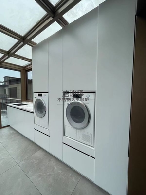 Contemporary Metal Laundry Room Cabinet With Stylish Light Gray Finish