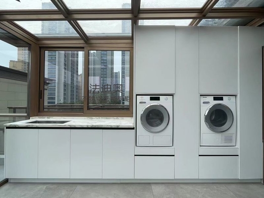 Contemporary Metal Laundry Room Cabinet With Stylish Light Gray Finish