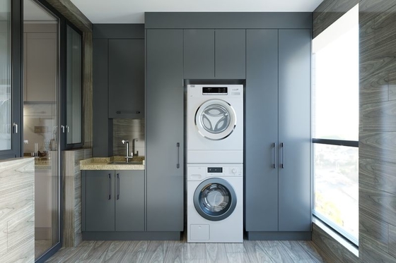 Elegant Meridian Gray Modular Laundry Cabinets With Multiple Storage Solution