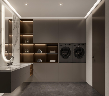 Dual Functional Meridian Gray Custom Laundry Room Cabinets With Quartz Countertop