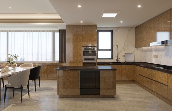 Modern Kitchen Cabinet With Integrated Wine Display L-Shaped Stainless Steel For High-End Home Customization