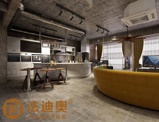 Industrial-Style Stainless Steel Kitchen With Butterfly Island In Metallic Wgite