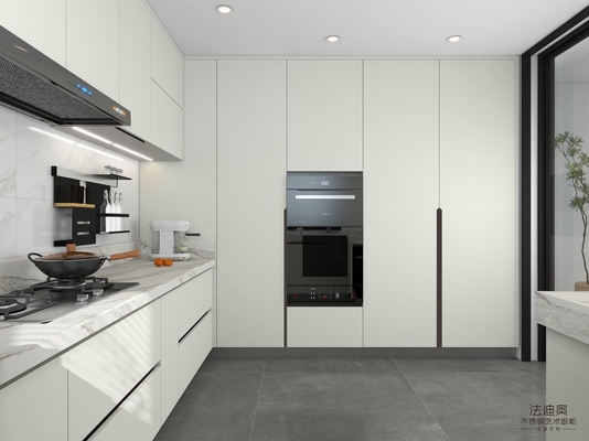 White Elegance Kitchen Cabinets With High-Low Sintered Stone Countertops