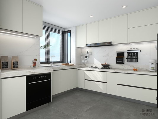 White Elegance Kitchen Cabinets With High-Low Sintered Stone Countertops