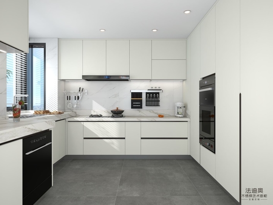 White Elegance Kitchen Cabinets With High-Low Sintered Stone Countertops