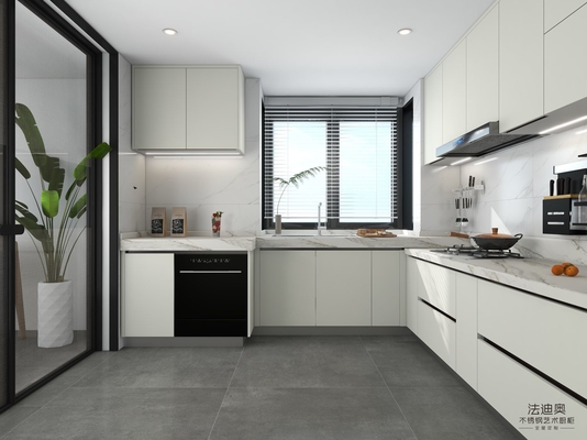 White Elegance Kitchen Cabinets With High-Low Sintered Stone Countertops
