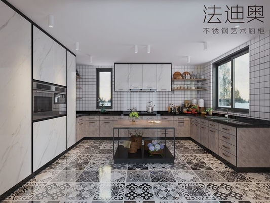 White Marble Modern Kitchen Cabinets Stylish And Durable Stainless Steel Design