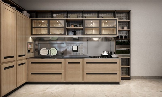 Light Oak Modern Kitchen Cabinets Premium Stainless Steel Custom Design