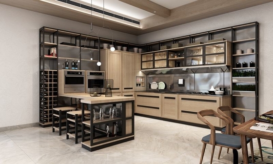 Light Oak Modern Kitchen Cabinets Premium Stainless Steel Custom Design