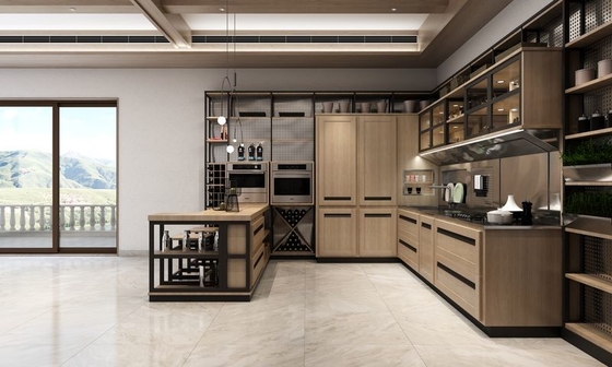 Light Oak Modern Kitchen Cabinets Premium Stainless Steel Custom Design