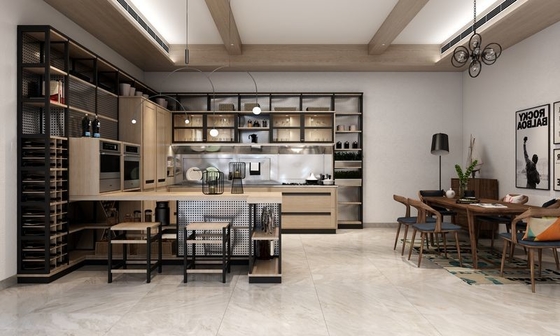 Light Oak Modern Kitchen Cabinets Premium Stainless Steel Custom Design