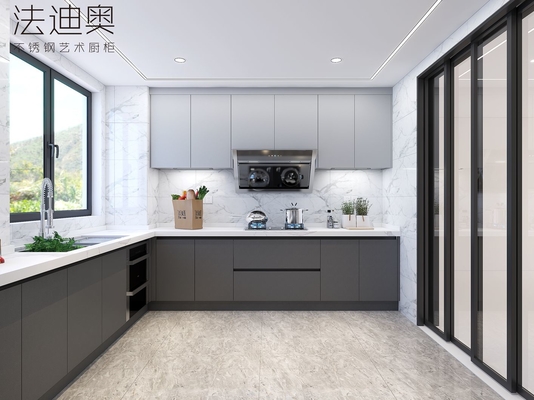 Modern Luxury U-Shaped Sleek Gray Design Stainless Steel Kitchen Cabinet