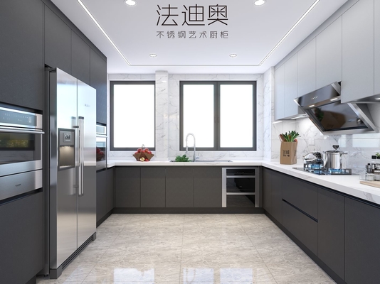 Modern Luxury U-Shaped Sleek Gray Design Stainless Steel Kitchen Cabinet