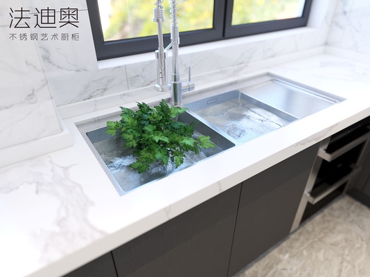 Modern Luxury U-Shaped Sleek Gray Design Stainless Steel Kitchen Cabinet