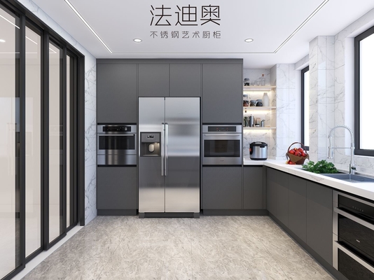Modern Luxury U-Shaped Sleek Gray Design Stainless Steel Kitchen Cabinet
