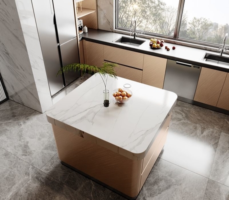 Fadior Champagne Gold Stainless Steel Modern Kitchen Cabinets With Island And Premium Finishes