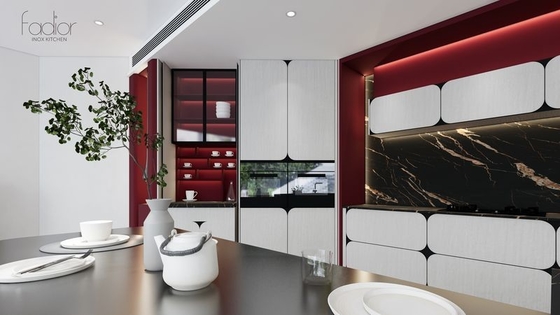 Fadior Modern Stylish Durable And Functional Stainless Steel Kitchen Cabinet with Red Accent