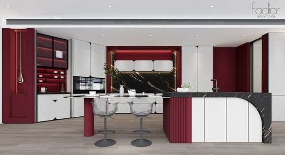 Fadior Modern Stylish Durable And Functional Stainless Steel Kitchen Cabinet with Red Accent