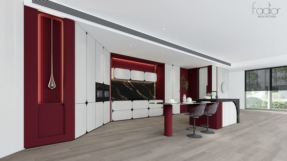 Fadior Modern Stylish Durable And Functional Stainless Steel Kitchen Cabinet with Red Accent