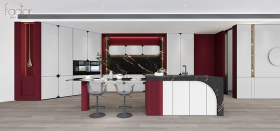 Fadior Modern Stylish Durable And Functional Stainless Steel Kitchen Cabinet with Red Accent