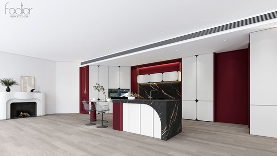 Fadior Modern Stylish Durable And Functional Stainless Steel Kitchen Cabinet with Red Accent