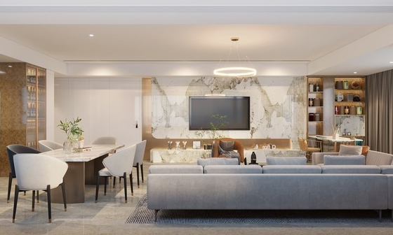 Marble-Style Stainless Steel TV Cabinet With LED Illumination And Multiple Storage