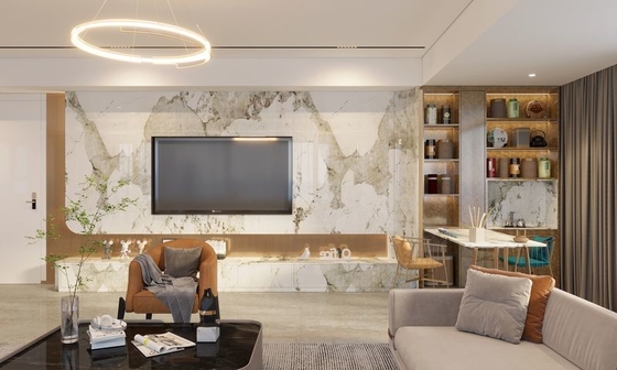 Marble-Style Stainless Steel TV Cabinet With LED Illumination And Multiple Storage