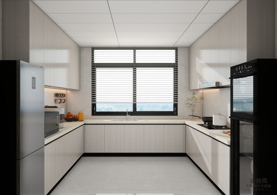 Durable and Stylish U-Shaped Wood Grain Stainless Steel Kitchen Cabinet