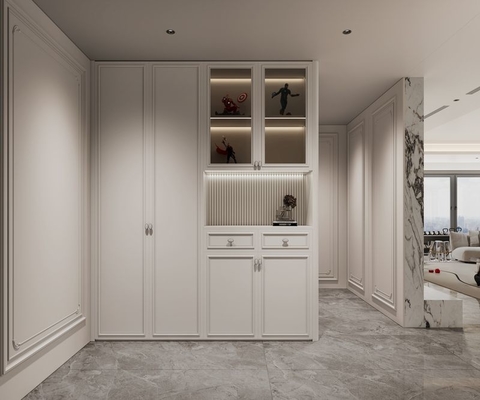French Style Stainless Steel Shoe Cabinet With White Embossed Doors Design