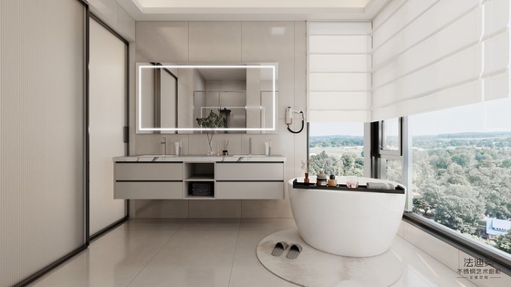 Sleek Design Stainless Steel Wall-Mounted Bathroom Vanity With Dual Sink And Smart Mirror