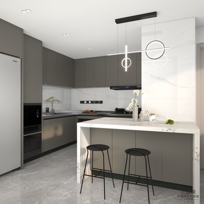 Brown Color Stainless Steel L-Shaped Kitchen Cabinets With Full-Height Design