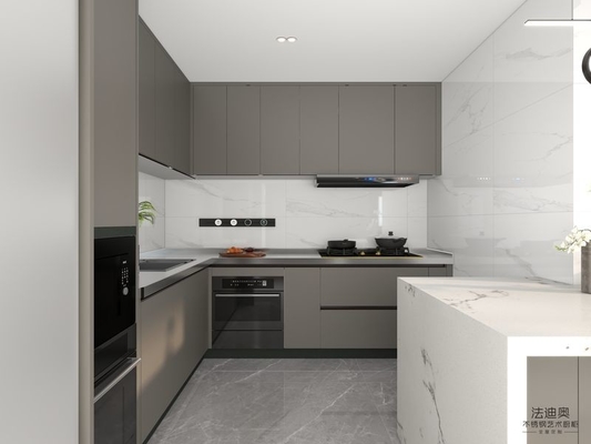 Brown Color Stainless Steel L-Shaped Kitchen Cabinets With Full-Height Design