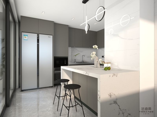 Brown Color Stainless Steel L-Shaped Kitchen Cabinets With Full-Height Design