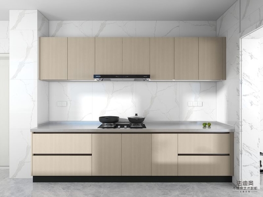 Stainless Steel Double Linear Kitchen Cabinets Light Wood Grain With Enhanced Storage Solution