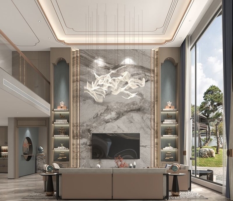 Marble-Style Stainless Steel TV Cabinet With LED Illumination And Multiple Storage