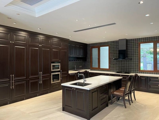 Stainless Steel European Style U-Shaped Kitchen With Multi-Functional Island And Premium Golden Hardware