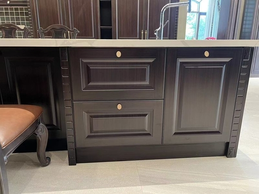 Stainless Steel European Style U-Shaped Kitchen With Multi-Functional Island And Premium Golden Hardware