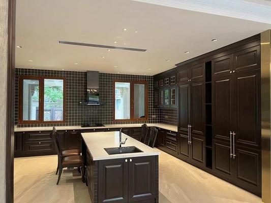 Stainless Steel European Style U-Shaped Kitchen With Multi-Functional Island And Premium Golden Hardware