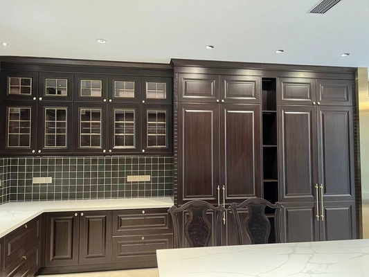 Stainless Steel European Style U-Shaped Kitchen With Multi-Functional Island And Premium Golden Hardware