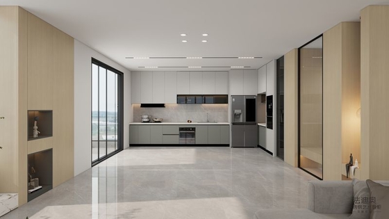 L-Shaped Layout Modern Stainless Steel Kitchen Cabinets With Functional Quartz Island
