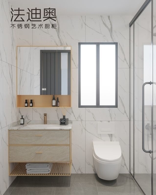 Fadior Floating Stainless Steel Bathroom Vanity With Slatted Open Shelf