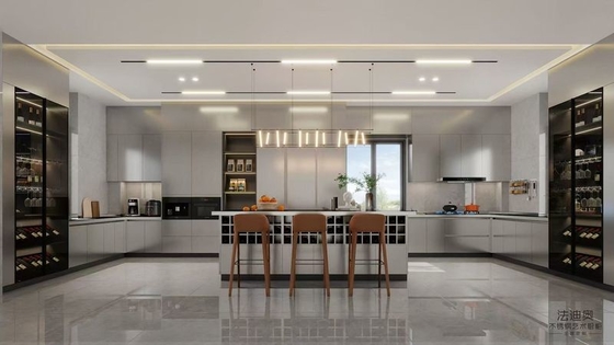 Fadior U-Shaped Original Stainless Steel Color Kitchen Cabinet With Wine Storage Island